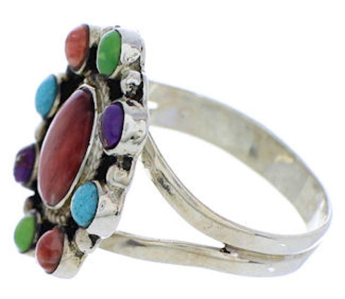 Genuine Silver Southwest Turquoise Multicolor Ring Size 8 JX37855